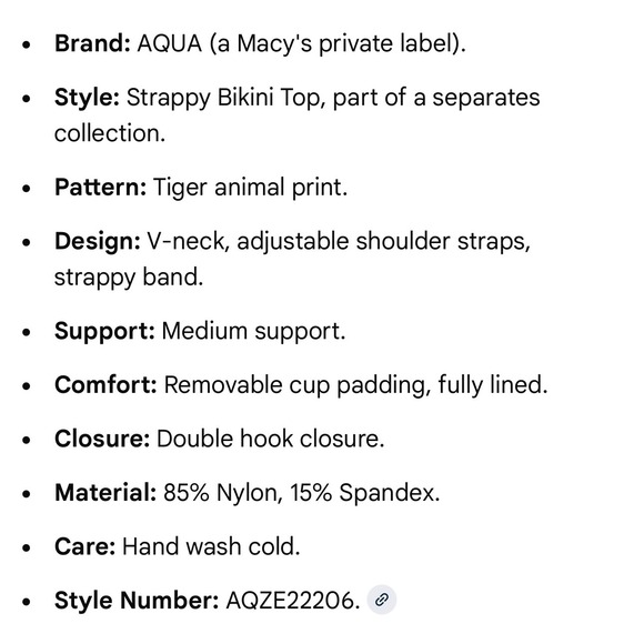 NWT AQUA Women Tiger Print Strappy Bikini Swim Top V Neck Adjustable Straps XS‎ - Picture 3 of 8